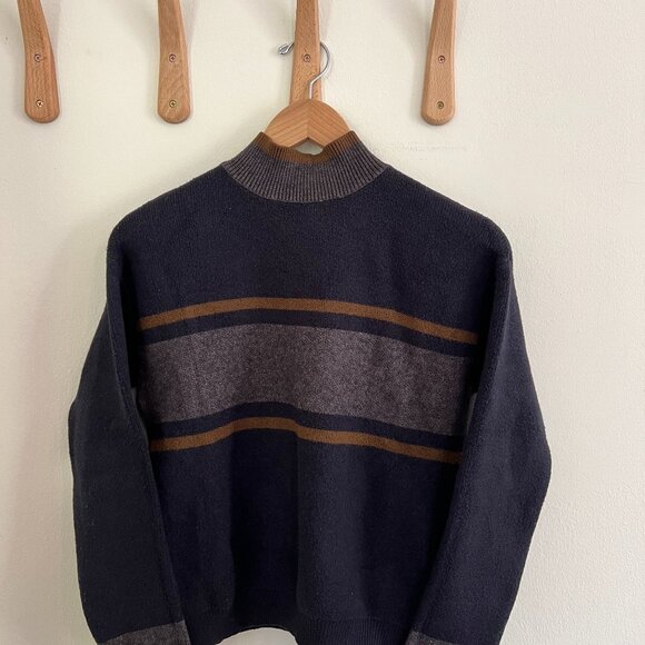 Oak + Fort Navy & Brown Stripe Sweater | Size: XS - Picture 1 of 4